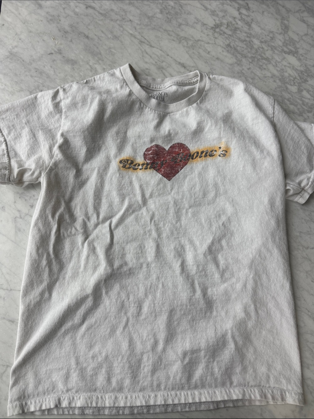White Short Sleeve Tee with Red Heart Graphic